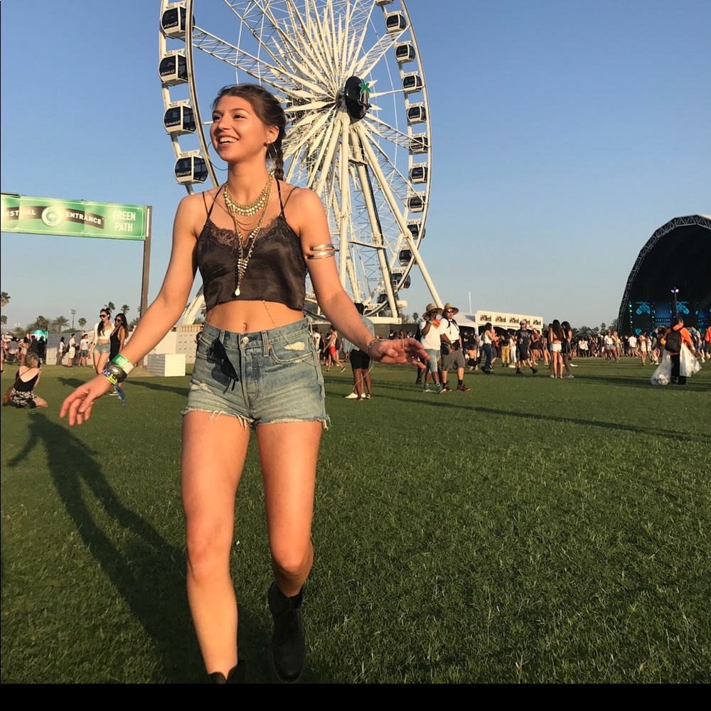 Free People Satin Lace Trim Crop Top